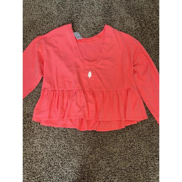 FREE  PEOPLE Play Nice Layer Pullover Women's Size S Neon Coral NEW - Picture 4 of 10